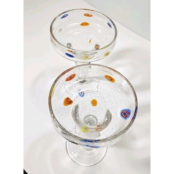Crate & Barrel Zazz Millefiori Margarita Glasses Set of 2 Handblown Art Barware - Picture 4 of 9